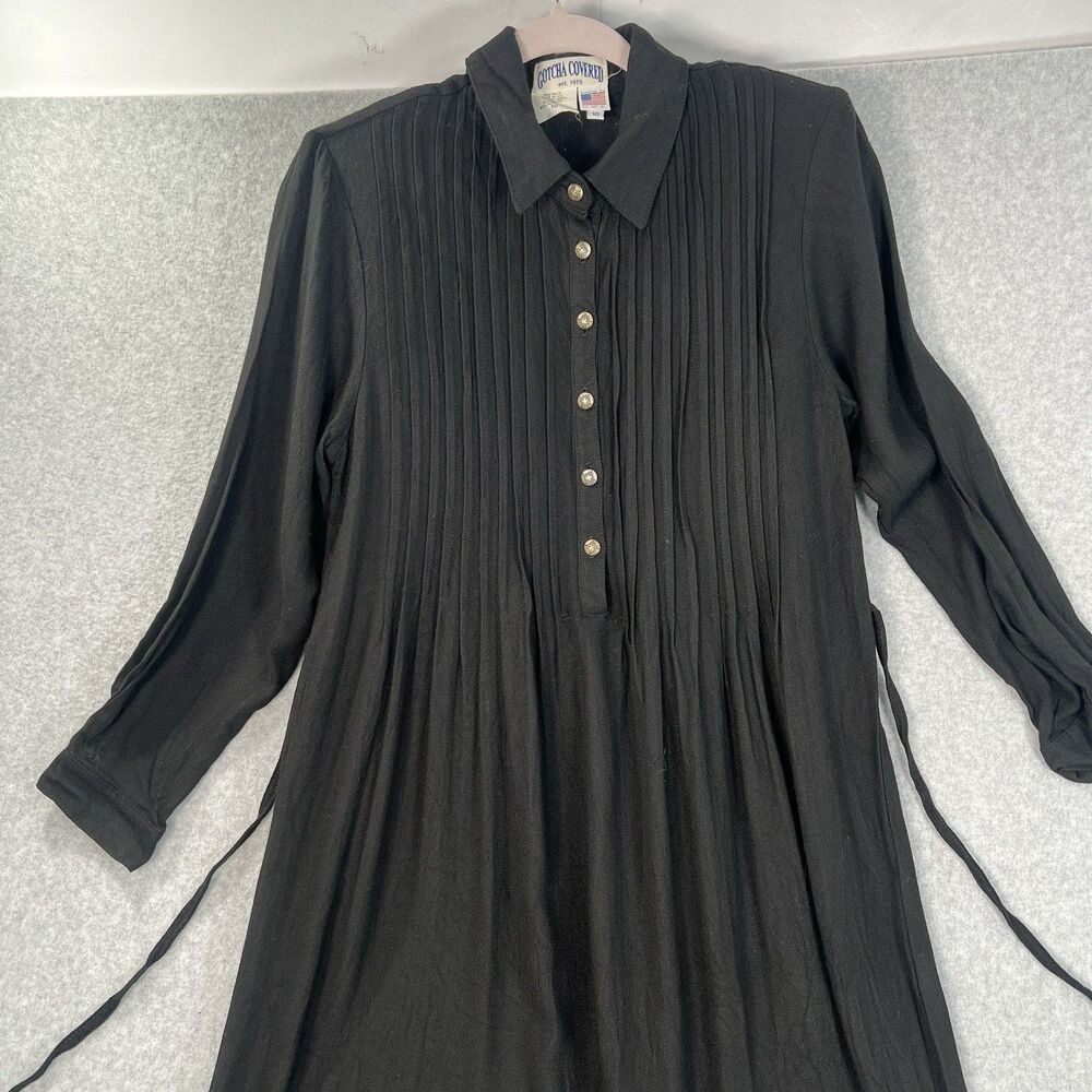 Vintage Gotcha Covered Dress Womens 10 Black Modest Maxi Goth Pleated USA